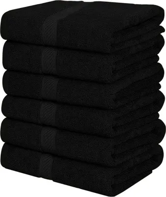 Productafbeelding van Unyqoos® Set van 6 zwarte handdoeken, 60 x 120 cm – 100% ringgesponnen katoen, zacht, absorberend, sneldrogend met ophangoogjes