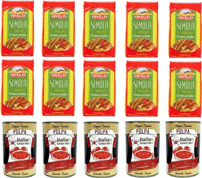 Produktbild von Testpaket Hartweizengrieß - Semola di Grano Duro Divella 10x 1kg und Italian Gourmet Polpa di pomodoro Fein gehacktes Tomatenmark 5x 400g