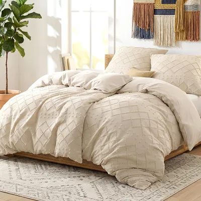 Productafbeelding van Bettenset 135x200 cm - Beige met getuft patroon