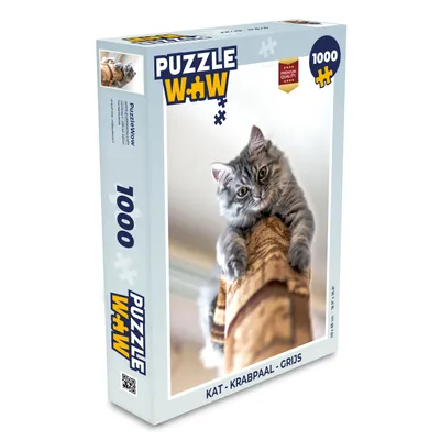 Obrázek produktu pro MuchoWow® Puzzle 1000 dílků Kočka - Škrabadlo - Šedé - Hračky - Pro malé i velké - Hry - Skládačky