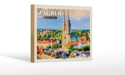 Produktbild von Holzschild Reise 18x12 cm Zagreb Kroatien Kathedrale Bischofskirche