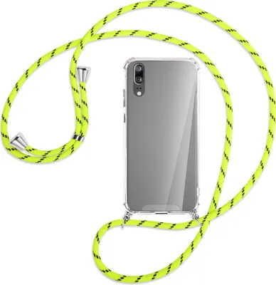 Produktbild von Handykette Backcover-Schutzhülle mit Band (Metall silberfarben) für Huawei P20 - neongelb