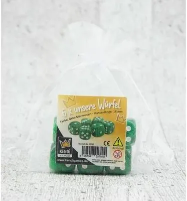 Obrázek produktu pro Kostky ZELENÉ MARMOROVANÉ 16 mm, sada 6 kusů v látkovém sáčku