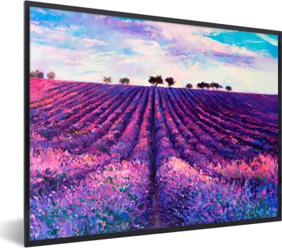 Produktbild von MuchoWow® Gerahmtes Poster Malerei - Lavendel - Blumen - Ölfarbe - Natur 80x60 cm - Poster mit Schwarzem Bilderrahmen Wandposter Rahmen Foto Bilder - Schwarzem - Mit Gestell