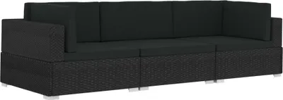 Zdjęcie produktu dla vidaXL 3-częściowa sofa ogrodowa z poduszkami z czarnego polirattanu