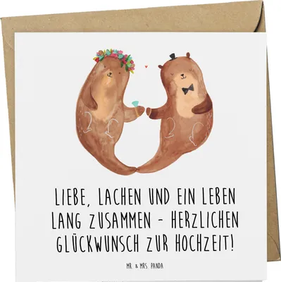 Produktbild von Mr. & Mrs. Panda Grußkarte Hochzeit Liebe Lachen - Weiß - Geschenk, Brautpaar, Klappkarte, anlasskarte, Heirat, doppelkarte, romantisch, Herzlichen Glückwunsch, Geschenke