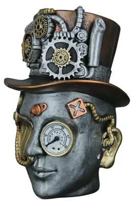 Zdjęcie produktu dla Gilde Dekoobjekt, Kopf, "Steampunk Female", Kunstharz, silberfarben, VE 1, L. 18 cm, B. 16 cm, H. 20 cm 37152 4063387371527