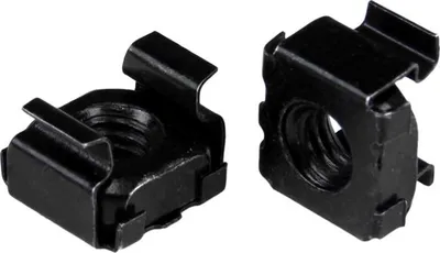 Produktbild von StarTech.com 50er-Pack M5 Käfigmuttern und Werkzeug für 19 und 10 Zoll Serverracks, Netzwerkschränke und Gehäuse, Schwarz, TAA, Käfigmutter, Stahl, Schwarz, M5, 13 mm, 13 mm