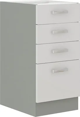 Produktbild von Unterschrank 40 Bianca Weiß Hochglanz + Grau Küchenzeile Küchenblock Küche