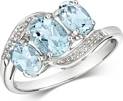 Produktbild von Exklusiver 9 Karat (375) Weißgold Trilogie Diamant Damenring Brillant-Schliff H - PK mit Aquamarin, 55 (17.5); TRS28659RSO