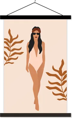 Produktbild von MuchoWow® Textilposter Sommer - Frau - Laub 40x60 cm mit schwarzem Rahmen - Wanddekorationen