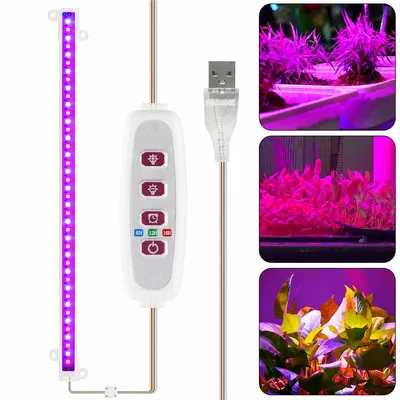 Produktbild von LED Pflanzenlicht Vollspektrum Rot Blau Licht Zimmerpflanzen Pflanzenlampe mit Timer 5 Helligkeiten Wachstumslampe Leisten, 30cm, 1 Streifen
