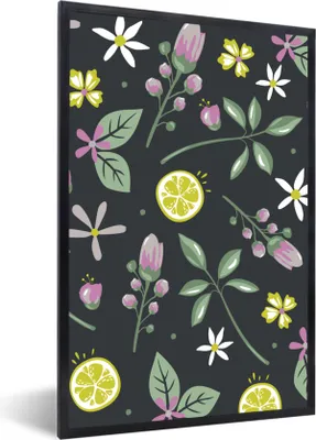 Produktbild von MuchoWow® Gerahmtes Poster Sommer - Blumen - Obst - Schwarz 60x90 cm - Poster mit Schwarzem Bilderrahmen Wandposter Rahmen Foto Bilder - Kunst