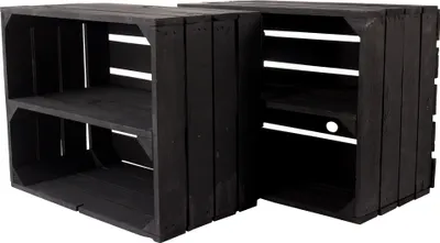Produktbild von 2er Set neue Schwarze Obstkiste/Weinkiste mit Zwischenboden 50cm x 40cm x 30cm Regal Holzregal Regalsystem Holzkiste Kiste Schuhregal klassisch