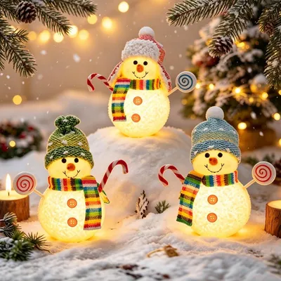 Produktbild von Set mit 2 F-L Schneemannfiguren mit LED-Beleuchtung zur weihnachtlichen Tischdekoration