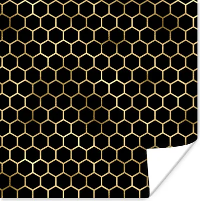 Produktbild von MuchoWow® Poster Muster - Sechseck - Gold - Schwarz 30x30 cm - Wandposter - Printing