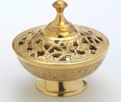 Produktbild von Räucherschale, Weihrauchschalen Messing Gold mit Kohlensieb (H 13 cm, Ø 12 cm) für Räucherkohle