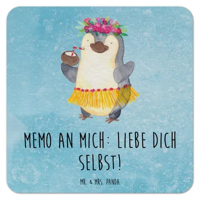 Produktbild von Mr. & Mrs. Panda Tassenuntersetzer Pinguin Kokosnuss 100er Set - Eisblau - Geschenk, Hawaii, gläseruntersetzer, Getränkeuntersetzer, Urlaub, Bierfilzl, Tischuntersetzer