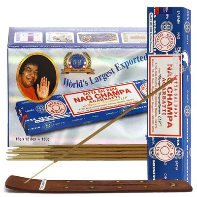Räucherstäbchen Nag Champa 15 g, 12 Stück mit Halter