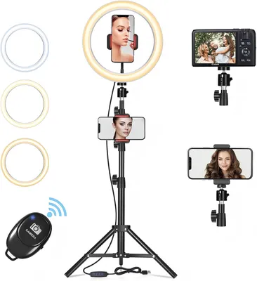 Productafbeelding van 10 Inch LED Ringlamp met Statief, Dimbaar Ringlicht, Telefoon- & Tablethouder, Bluetooth Afstandsbediening, voor Streaming, TikTok & Make-up