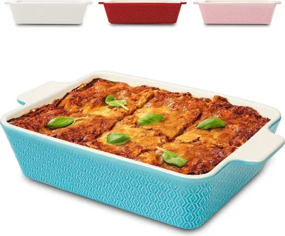 Produktbild von Auflaufform Groß aus Keramik - Für Lasagne, Tiramisu & Auflauf - Extra Hoher Rand - Eckig - Blau