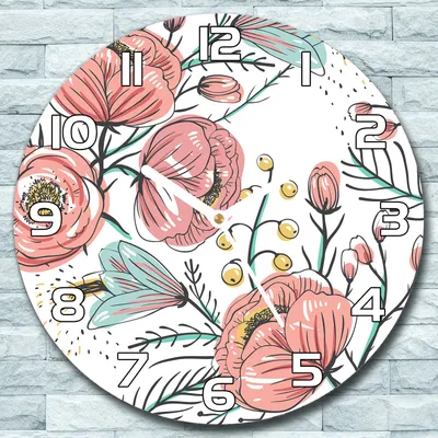 Produktbild von Wanduhr aus Glas Rund fi 30 Bunte Blumen Quarz Deko Wohnzimmer Büro