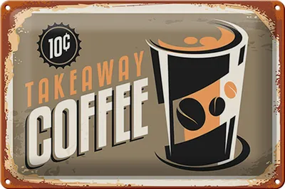 Produktbild von Blechschild Kaffee 30x20cm Retro Coffee takeaway