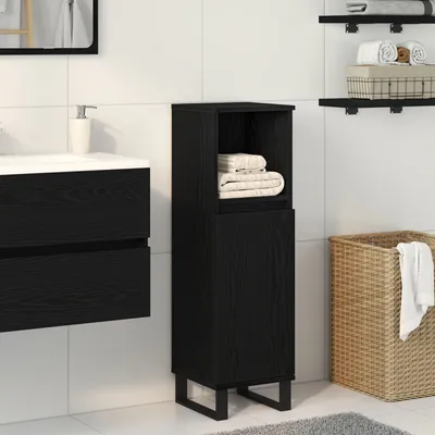 Produktbild von Badschrank Schwarz Eiche 30x30x100 cm Holzwerkstoff, Badezimmerschränke DesignMöbel Neu