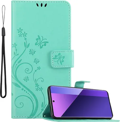 Image de Cadorabo Housse pour Xiaomi RedMi Note 13 Pro Plus Housse en FLORAL TURQUOISE Housse de protection au design floral avec fermeture magnétique, fonction de rangement et emplacements pour cartes Book Case Cover