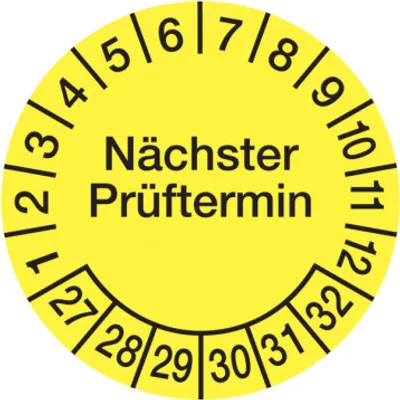 Produktbild von Dreifke® Aufkleber Prüfplakette, Nächster Prüftermin, Folie, gelb/schwarz, Ø ...