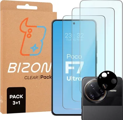 Produktbild von 3x Gehärtetes Glas + Kameraschutz für Xiaomi Poco F7 Ultra, Bizon Glass Clear 2 Pack