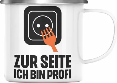 Produktbild von Trendation - Elektriker Emaille Tasse Spruch Männer Geschenk Lustig Gadget Geschenke Kaffeebecher Geschenkidee (Silber)