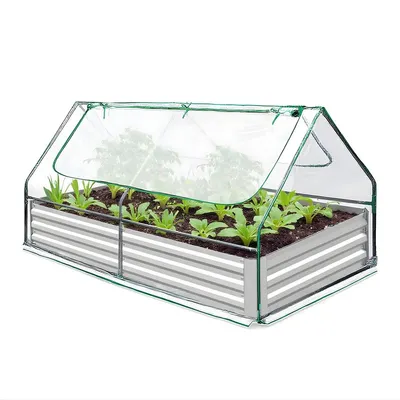 Produktbild von Hochbeet mit Abdeckung 3-in-1 182x92x92 cm - Mini Gewächshaus & Pflanzkasten aus verzinktem Metall - mit 2 Belüftungsfenstern