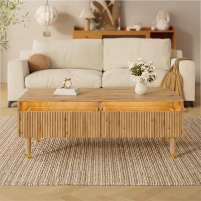 Produktbild von Couchtisch mit Schubladen und LED-Lichtstreifen Beistelltisch Wohnzimmertisch Holzfarbe