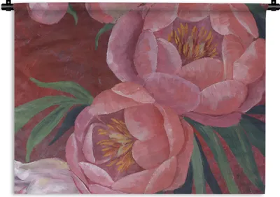 Produktbild von MuchoWow® Wandteppich Wandbehang Blumen - Rosa - Malerei - Pflanzen 60x45 cm Tapisserie Dekoration Wandtuch - Das Schlafzimmer