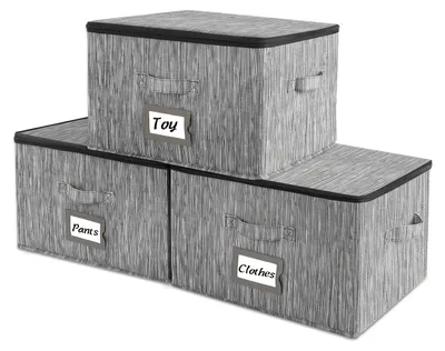 Produktbild von Omgoods – Set aus 3 Aufbewahrungsboxen mit Deckel und Etikettenhalter für Kleidung
