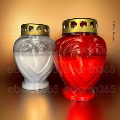 Produktbild von eberin · Grabwelt · Grablicht in XL Herzform · Trauerkerze · ca. 45-50 Std. Brenndauer · Gedenkkerze · Friedhofskerze · Grabkerze mit Deckel · weiß