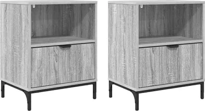 Obrázok produktu pre Nočný stolík so zásuvkou 2 pcs Sivý dub sonoma 49 x 36 x 61 cm