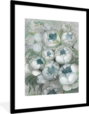 Produktbild von MuchoWow® Gerahmtes Poster Grün - Blumen - Natur - Abstrakt 60x80 cm - Poster mit Schwarzem Bilderrahmen Wandposter Rahmen Foto Bilder - Wohnzimmer - Dekorationen - Prämie