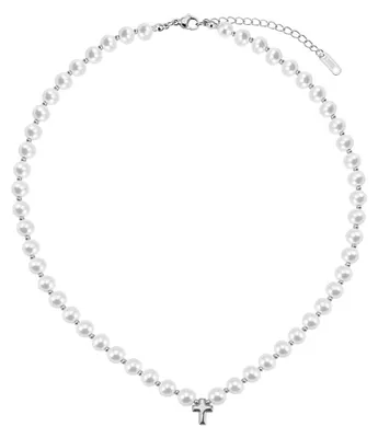 Zdjęcie produktu dla Naszyjnik choker z imitacji pereł w kształcie krzyża - Biżuteria ślubna dla panien młodych