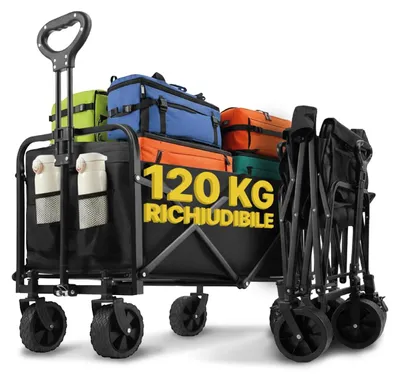Imagen del producto de Carro de transporte plegable, de acero, con dimensiones de 82,5 x 54,5 x 99,5 cm, capacidad de carga de 160 kg, ideal para jardín y camping