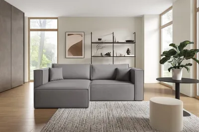 Produktbild von Furnisell L Form Sofa Velour Ecksofa Bettkasten Schlaffunktion "KEYMON L", Dunkelgrau