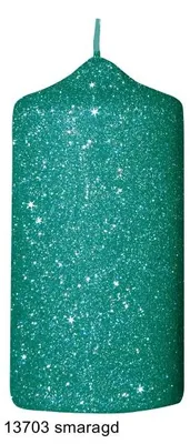 Produktbild von Glamour Glitter Stumpenkerzen Smaragd 15 x 7 cm, 4 Stück