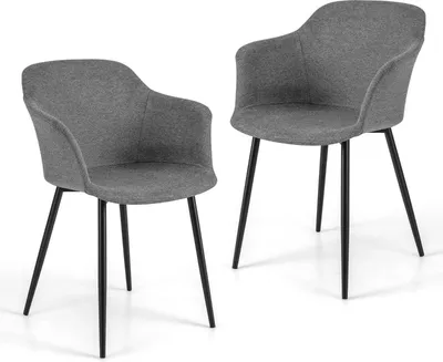 Obrázek produktu pro Sada 2 šedých ergonomických jídelních židlí s lněným sedákem