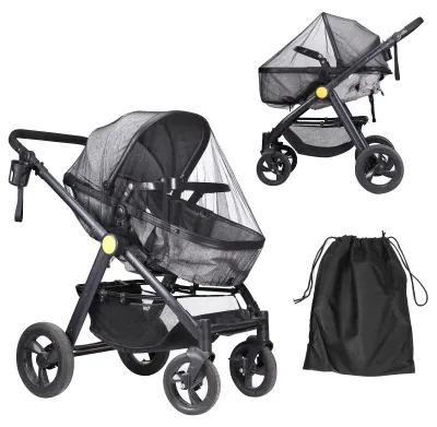 Productafbeelding van Muggennet kinderwagen buggy - Zwart - 150 x 50 cm - Met opbergtas