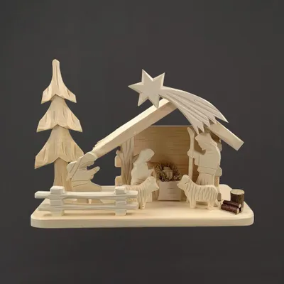Produktbild von Weihnachtskrippe aus Massivholz, handgeschnitzt, 40 cm, tschechisches Produkt