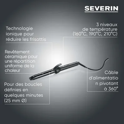 Produktbild von Ionentechnologie Lockenstab SEVERIN LG 0822, 3 Temperaturstufen, 360° drehbares Kabel, 2,8 m, Schwarz