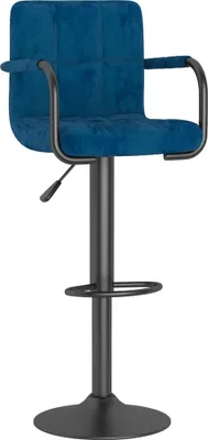 Produktbild von Barhocker Samt Blau 48 x 47 x (90-111) cm, drehbar, höhenverstellbar, mit Fußstütze und Armlehnen