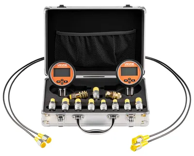 Zdjęcie produktu dla Zestaw cyfrowych złączy testowych ciśnienia hydraulicznego VEVOR, manometr do pomiaru ciśnienia 10000 PSI z 2 miernikami, 9 złączami testowymi, 2 szybkozłączkami i 2 wężami do koparek i maszyn budowlanych