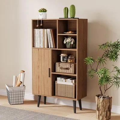 Produktbild von Holz Bücherregal - Kubusform - 4 Ebenen - Beine - Tür